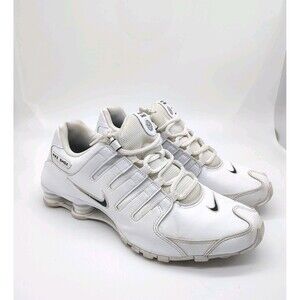 Nike Mens Shox NZ 2019 White Leather Black Swoosh Sneakers 501524-106 Size 11